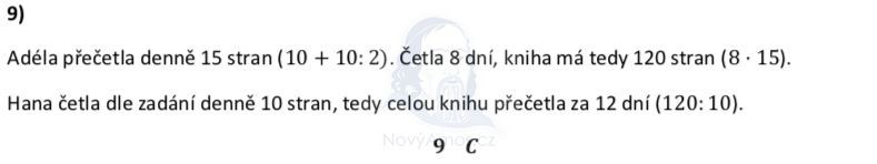 Přijímací test z matematiky na střední školy pro osmileté obory - ostrý 2020- řešení úlohy 9