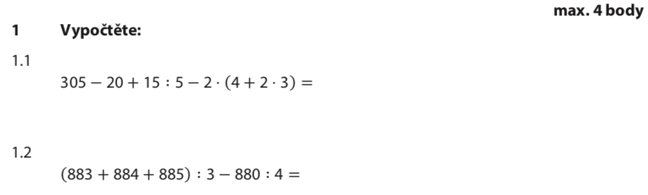 Přijímací test z matematiky na střední školy pro osmileté obory - ostrý 2020- zadání úlohy 1