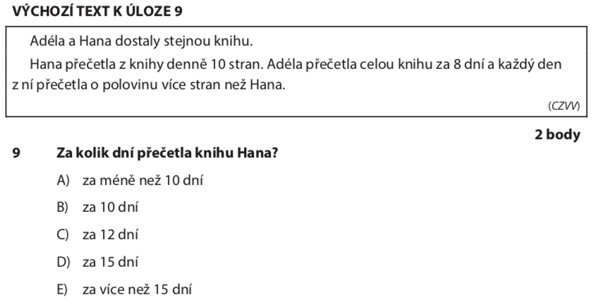 Přijímací test z matematiky na střední školy pro osmileté obory - ostrý 2020- zadání úlohy 9