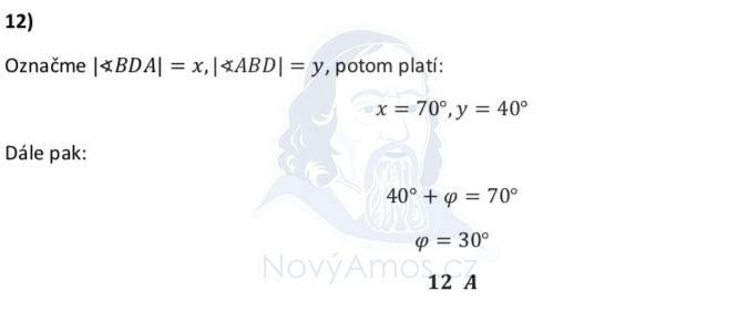 Přijímací test z matematiky na střední školy - náhradní termín - řešení úlohy 12