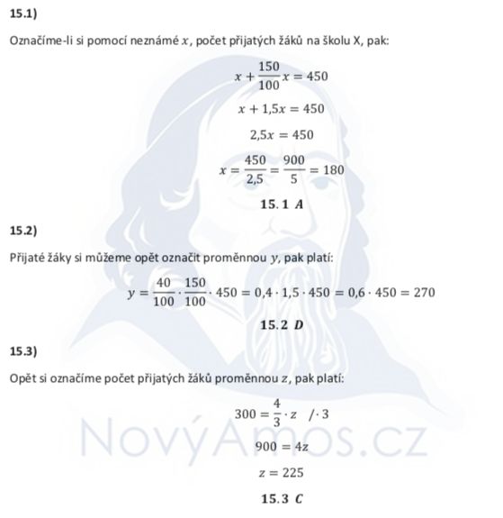 Přijímací test z matematiky na střední školy - náhradní termín - řešení úlohy 15