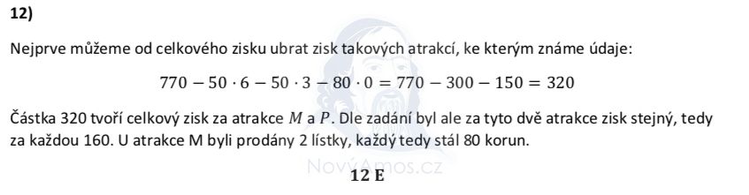 Přijímací test z matematiky na střední školy pro osmileté obory 2020 - náhradní termín - řešení úlohy 12