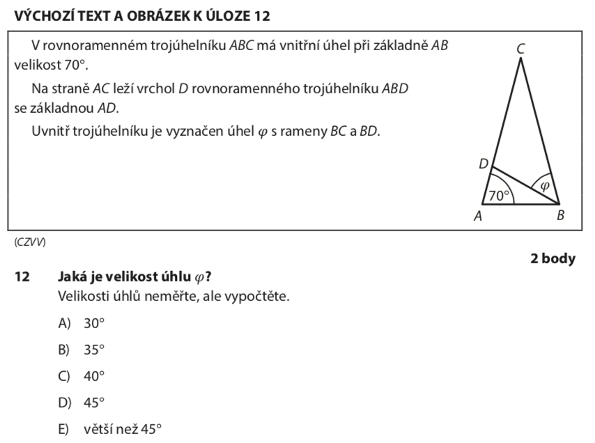 Přijímací test z matematiky na střední školy - náhradní termín - zadání úlohy 12