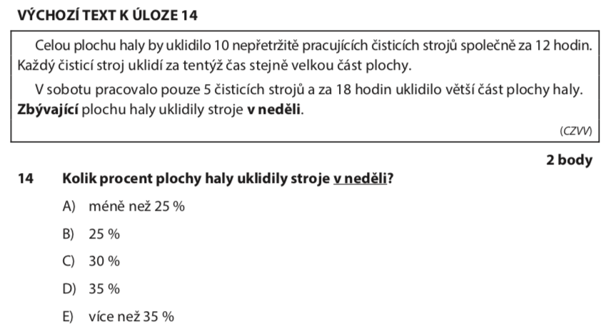 Přijímací test z matematiky na střední školy - náhradní termín - zadání úlohy 14