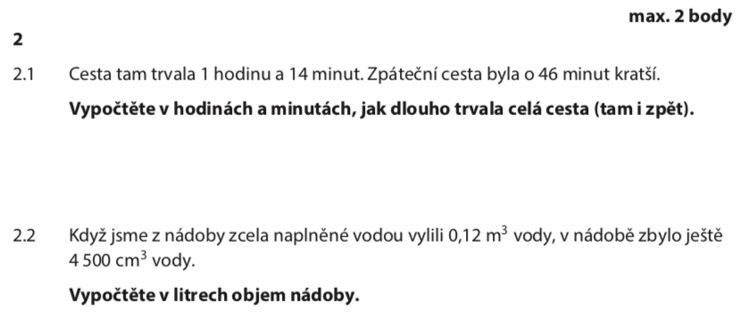 Přijímací test z matematiky na střední školy - náhradní termín - zadání úlohy 2