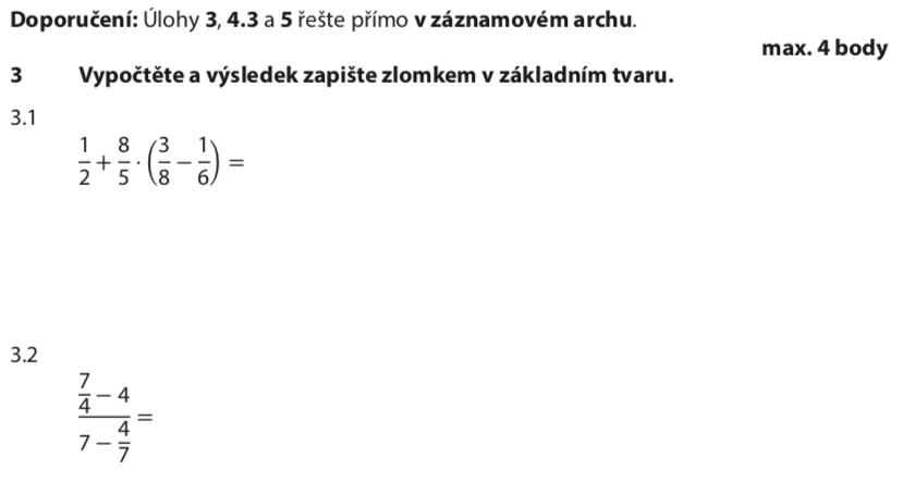Přijímací test z matematiky na střední školy - náhradní termín - zadání úlohy 3