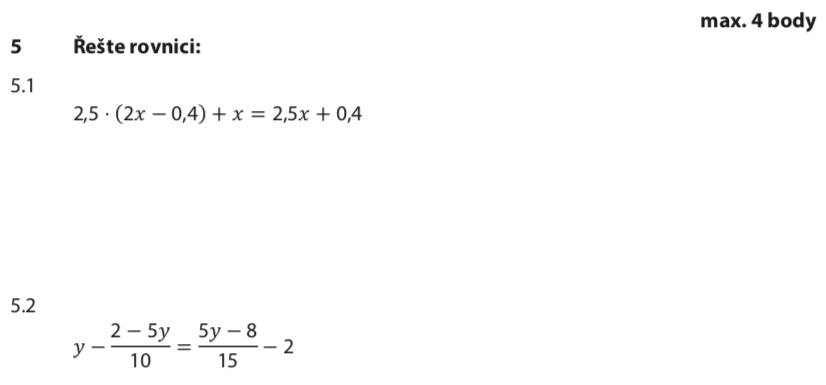 Přijímací test z matematiky na střední školy - náhradní termín - zadání úlohy 5