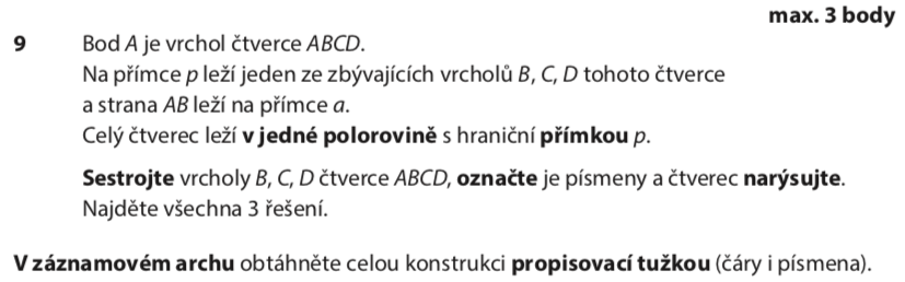 Přijímací test z matematiky na střední školy - náhradní termín - zadání úlohy 9