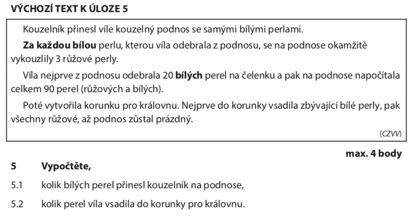 Přijímací test z matematiky na střední školy pro osmileté obory 2020 - náhradní termín - zadání úlohy 5