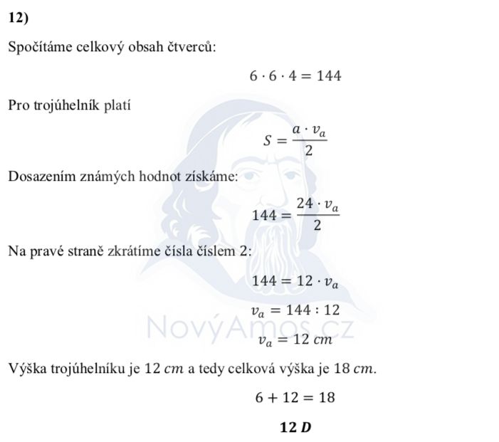 Přijímací test z matematiky pro šestileté obory - ostrý 2022- 2. termín- řešení úlohy 12