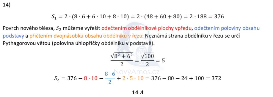 Přijímací test z matematiky na střední školy pro čtyřleté obory - náhradní 2023-2. termín - řešení úlohy 14
