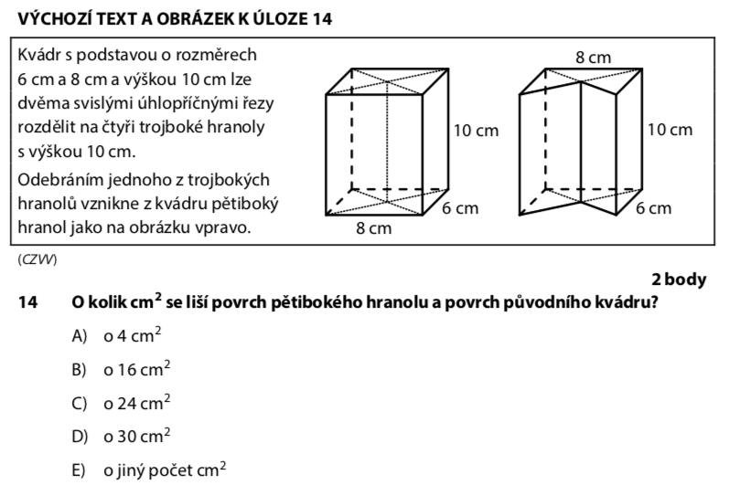 Přijímací test z matematiky na střední školy pro čtyřleté obory - náhradní 2023-2. termín - zadání úlohy 14